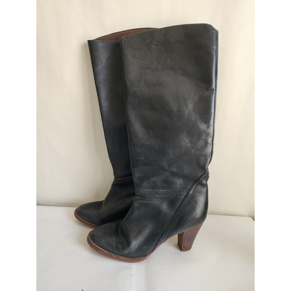 Vintage Thom McAn Black Leather Knee High Boots Women's 6.5 Made in Brazil